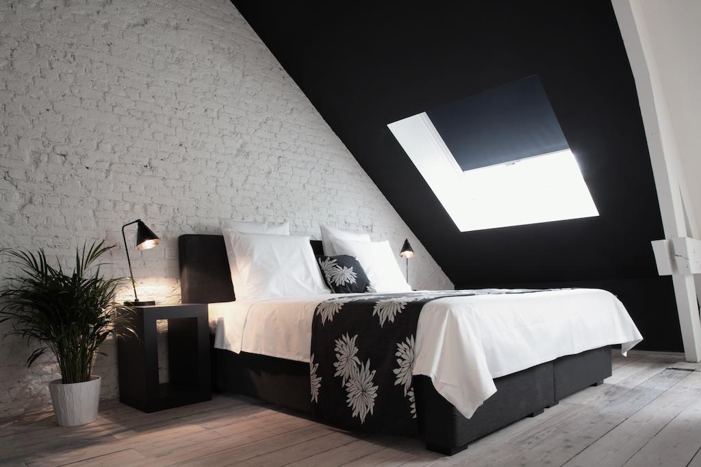 Maison Nationale City Flats & Suites แอนต์เวิร์ป ห้อง รูปภาพ A bedroom with a roof window